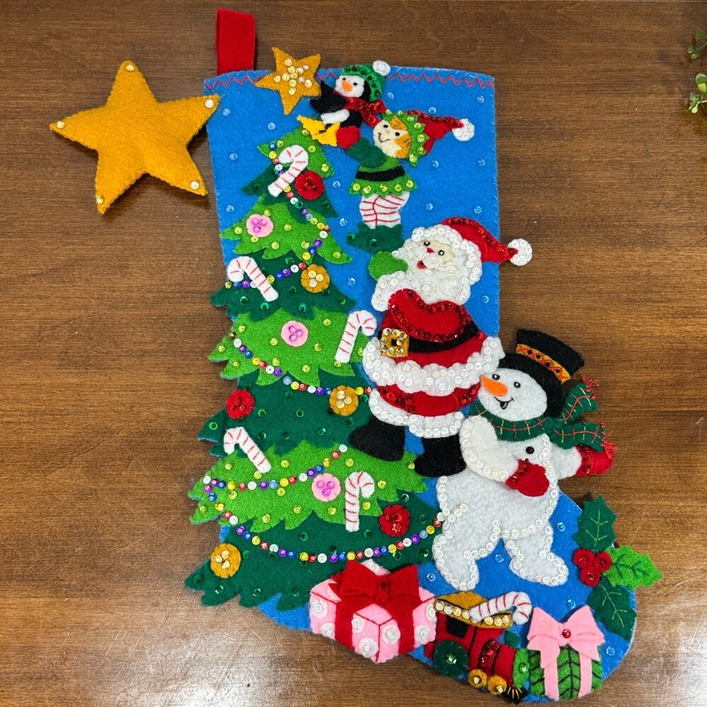 Bucilla Tree Decorating Felt Christmas Stocking Handmade 18” x 10” Completed